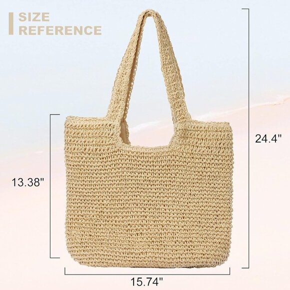 Women Beach Bag Straw Tote Large Capacity Handmade Summer Purse